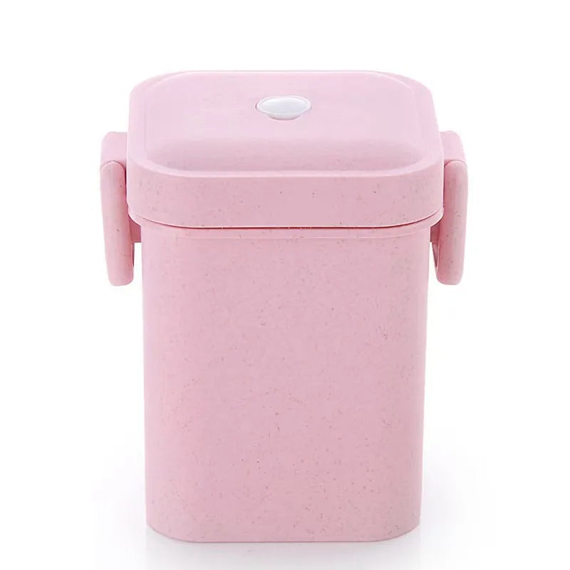 Square three-layer wheat straw fiber plastic lunch box student adult lunch box with tableware can be customized logo