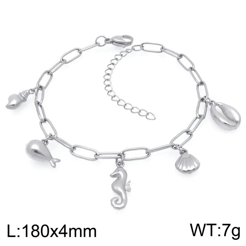 IG Style Vintage Style Cherry Ocean Butterfly 304 Stainless Steel 18K Gold Plated Paperclip Chain Bracelets In Bulk