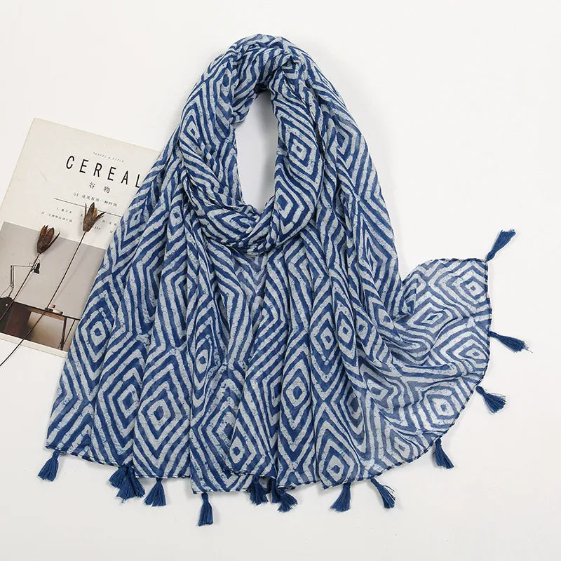 women's sweet flower cotton and linen tassel silk scarves