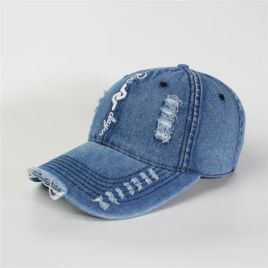 Retro New Style Denim Fishing Cap Women's Harajuku Sun Protection Bucket Hat Cuffed Tear Design Casual Versatile Streetwear