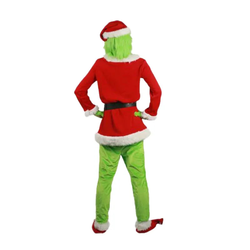 Green Grinch Halloween Costume Mask Headset Christmas Party Clothes Unisex Cotton Polyester Material Children's Party Outfit