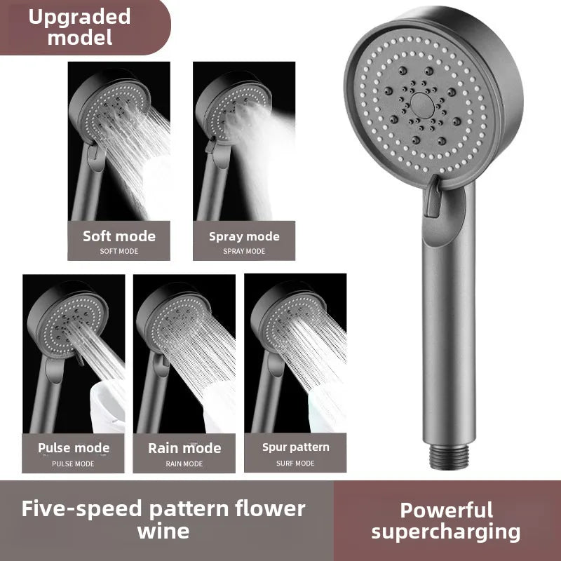 Spray shower booster shower head frosted black hand-held shower head suit five-speed multi-function universal interface