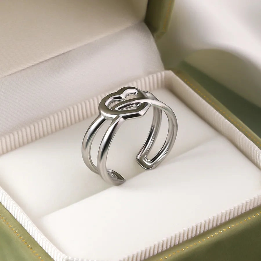 Wholesale Jewelry IG Style Elegant Retro Geometric Leaf Heart Shape 304 Stainless Steel Plating Open Rings