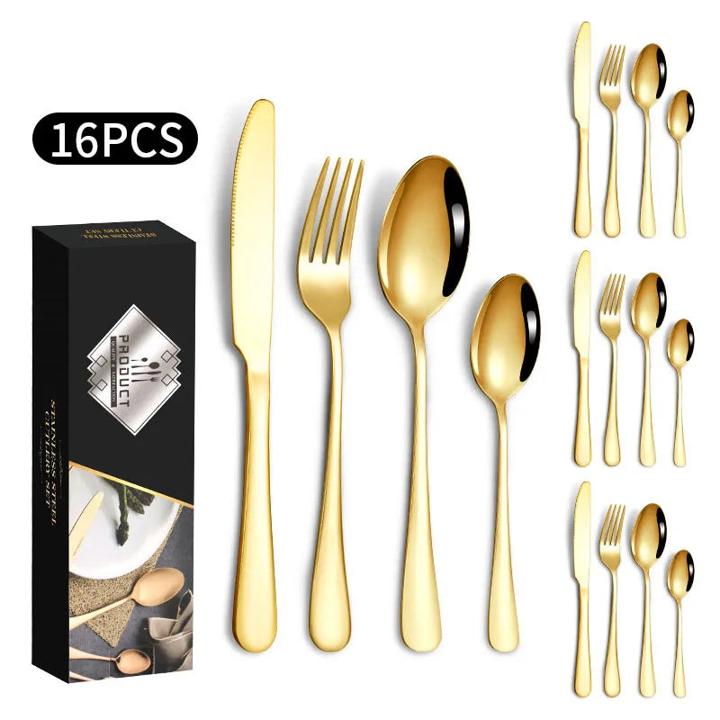 1010 stainless steel tableware 24-piece golden steak knife, fork and spoon gift box Western tableware suit