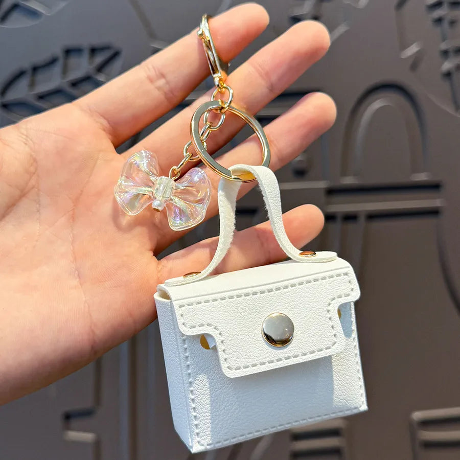 Cute Metal Keychain Pendant Beaded Bookbag Girl's Bag Charm Style Cartoon Design Half Handmade Flower