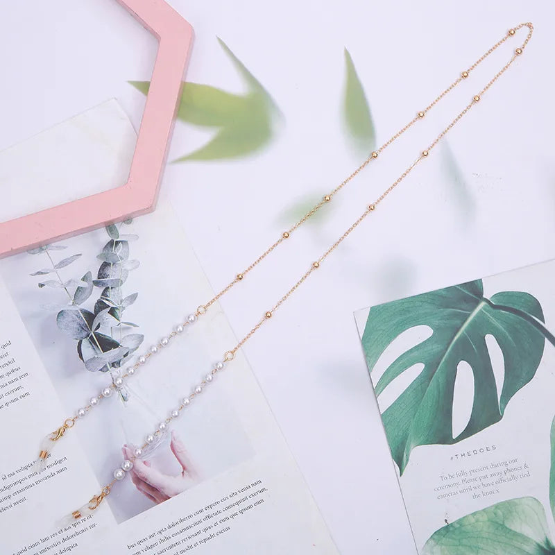 ins Crystal Shell Pearl Glasses Chain Fine Glasses Lanyard Chain Tassel Jewelry Necklace Anti-slip Chain