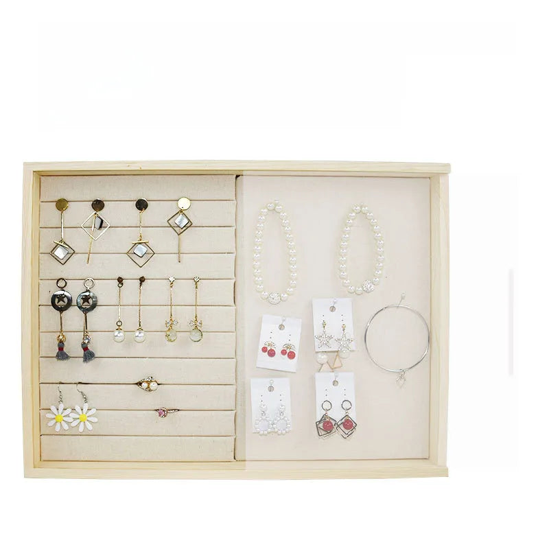 Solid wood dustproof jewelry box wall-mounted household earrings earrings display rack ring storage tray necklace earrings box