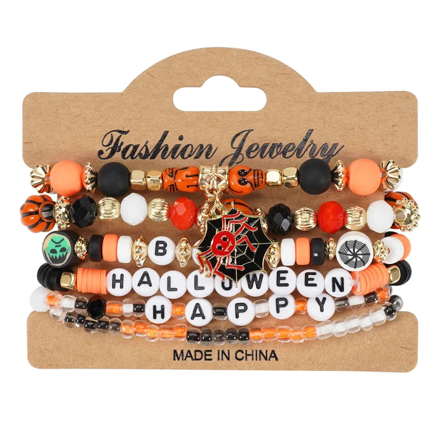 Halloween Party Bracelet Artificial Crystal Soft Clay String Beads Bracelet Pumpkin Ghost Bat Hat Pendant Bracelet Original Design