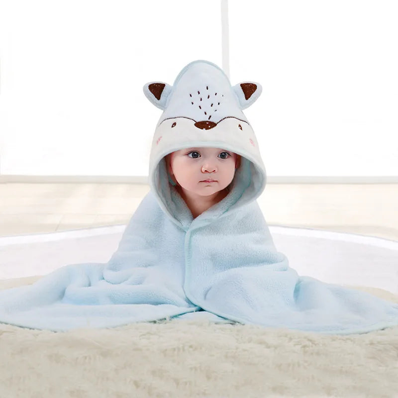 Baby Cartoon Bag Blanket Coral Fleece Absorbent Children's Bath Towel Embroidered Blanket with Hood Cloak Soft Newborn Blanket