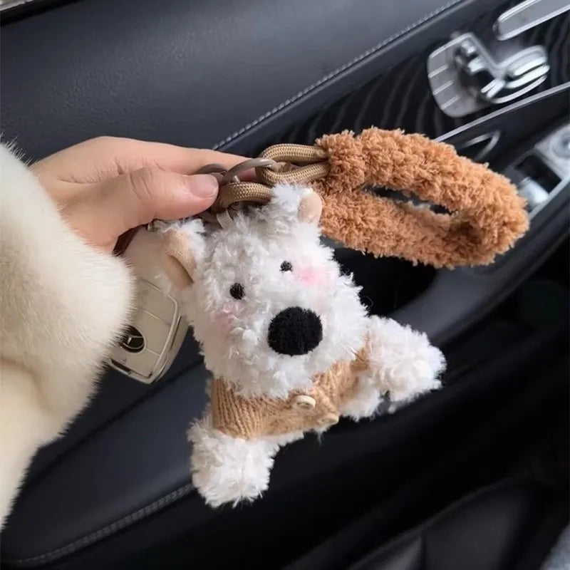 Cute West Highland Bag Pendant Car Ornaments Anti-lost Cartoon Scrub Dog Plush Key Rope Buckle Decoration Wholesale