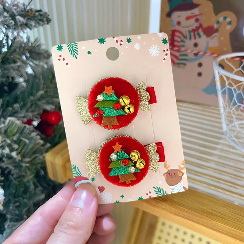 Sweet Cute Christmas Butterfly Knot Hair Clip For Girls Children's Holiday Snowman Tree Hair Accessories Festive Headwear