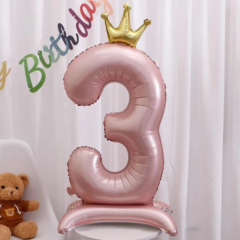 42-Inch Stand-Up Large Pink Base Number Balloons Birthday Decoration Scene Arrangement One-Year-Old Photo Props Balloons