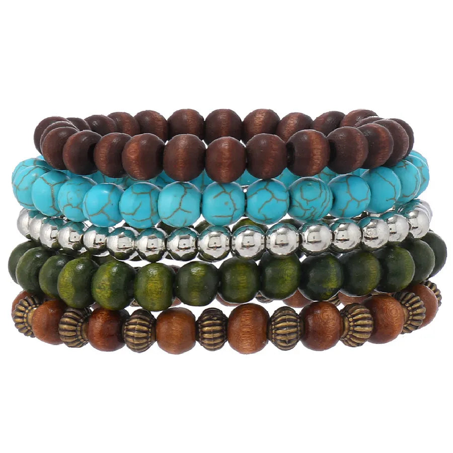 Retro Round Wood Beaded Men's Bracelets