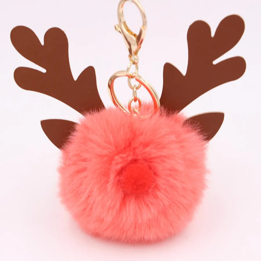 Cute Antlers Pu Leather Plush Plating Christmas Bag Pendant Keychain