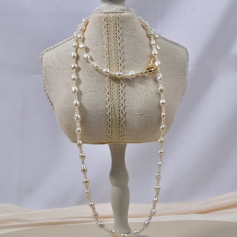 Natural Freshwater Pearl Necklace Women's Long Elegant Original Design Mixed Color Baroque Irregular Shape Straight Hole