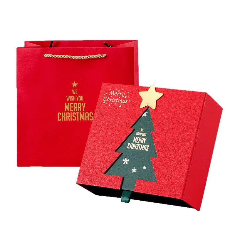 Large Red Christmas Gift Box New Design New Year's Eve Gift Packaging Box Peaceful Apple Scarf Blank Gift Box Foldable Gift Box