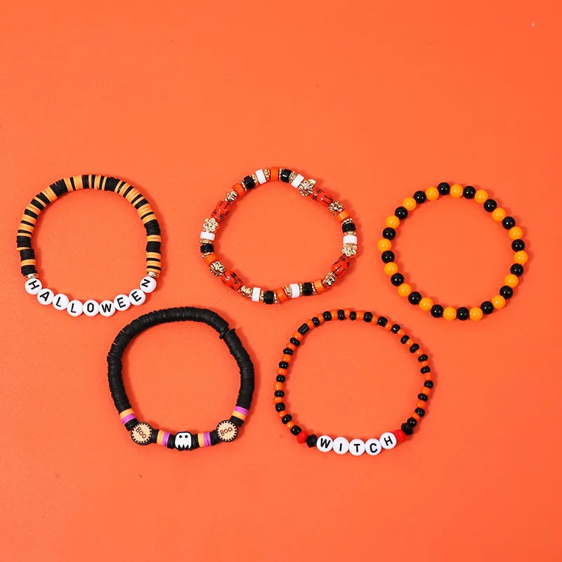 Handmade Bohemian Letter Ghost Halloween Bracelet Acrylic Pumpkin Skull Design Unisex Simple Style Bracelet