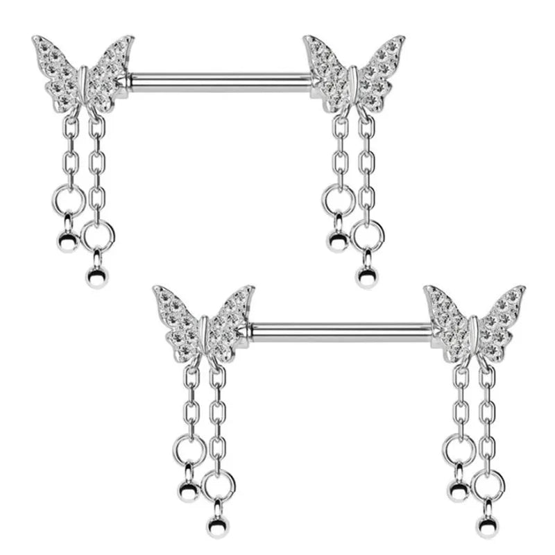 1 Pair Nipple Rings & Studs Simple Style Solid Color 304 Stainless Steel Inlay Zircon Nipple Rings & Studs