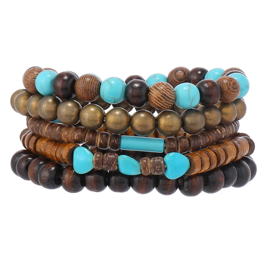 Retro Round Wood Beaded Men's Bracelets