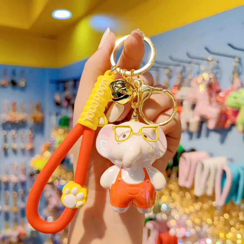 Authentic Electroplated Colorful Elephant Keychains Couple Matching Keys Pendants Acrylic Rabbit Design Gifts For Him And Her
