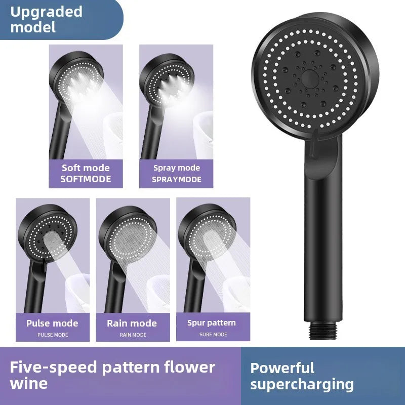Spray shower booster shower head frosted black hand-held shower head suit five-speed multi-function universal interface