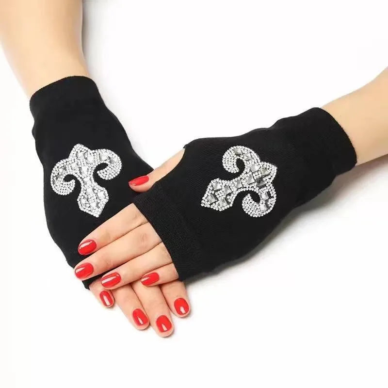 unisex retro bear owl flower knitted fabric gloves 1 pair