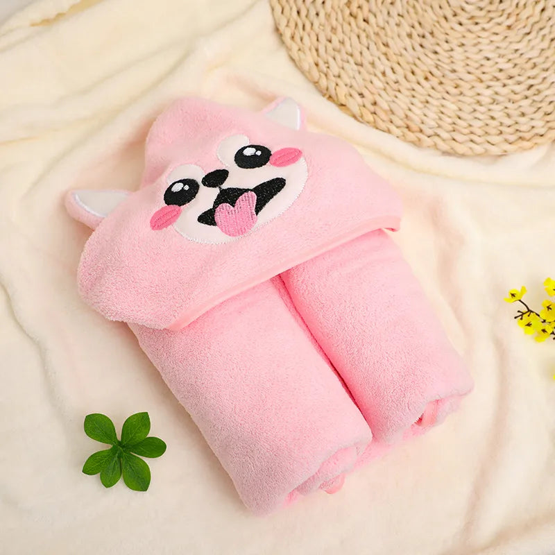 Baby Cartoon Bag Blanket Coral Fleece Absorbent Children's Bath Towel Embroidered Blanket with Hood Cloak Soft Newborn Blanket