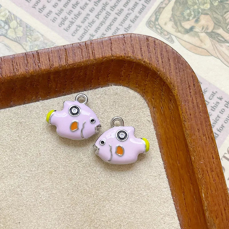 Ocean Tropical Striped Color Block Small Fish Pendant Alloy Enamel DIY Handmade Small Charms Beaded Jewelry