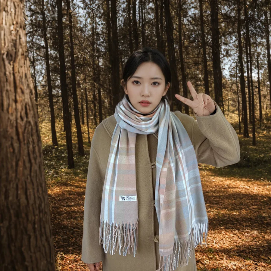 women's casual simple style color block imitation cashmere tassel scarf