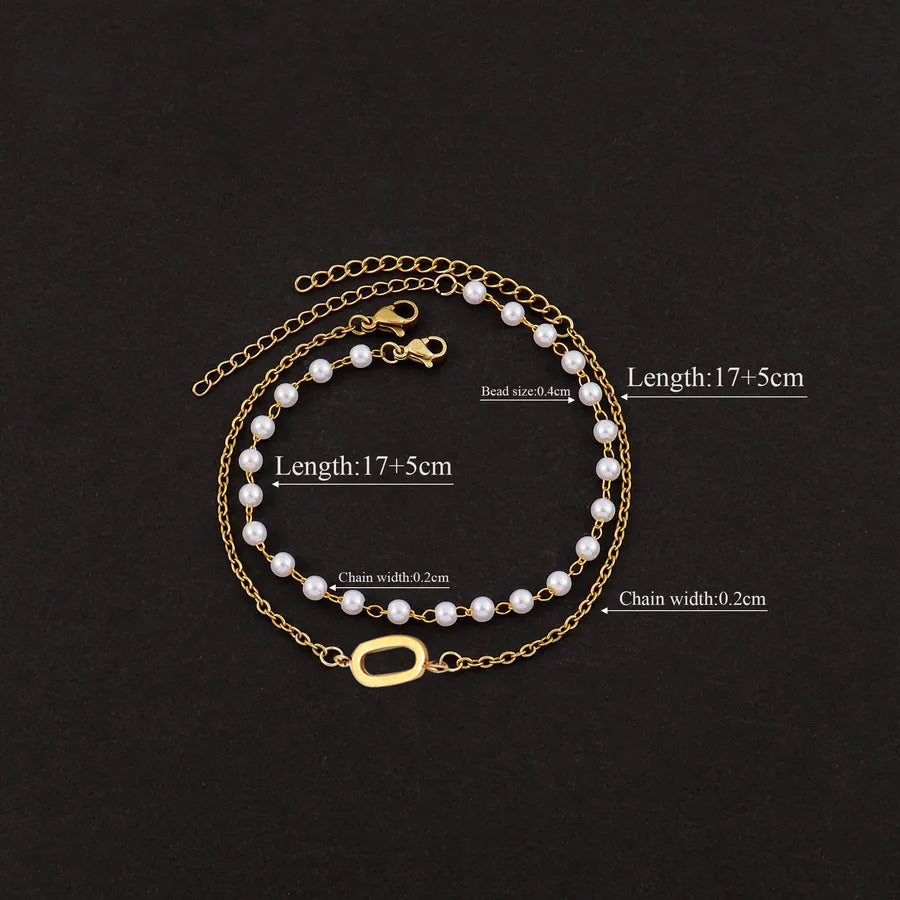 Elegant Simple Style Classic Style Letter 201 Stainless Steel 304 Stainless Steel Imitation Pearl Beaded Chain cable chain Beaded Bracelets Wholesale