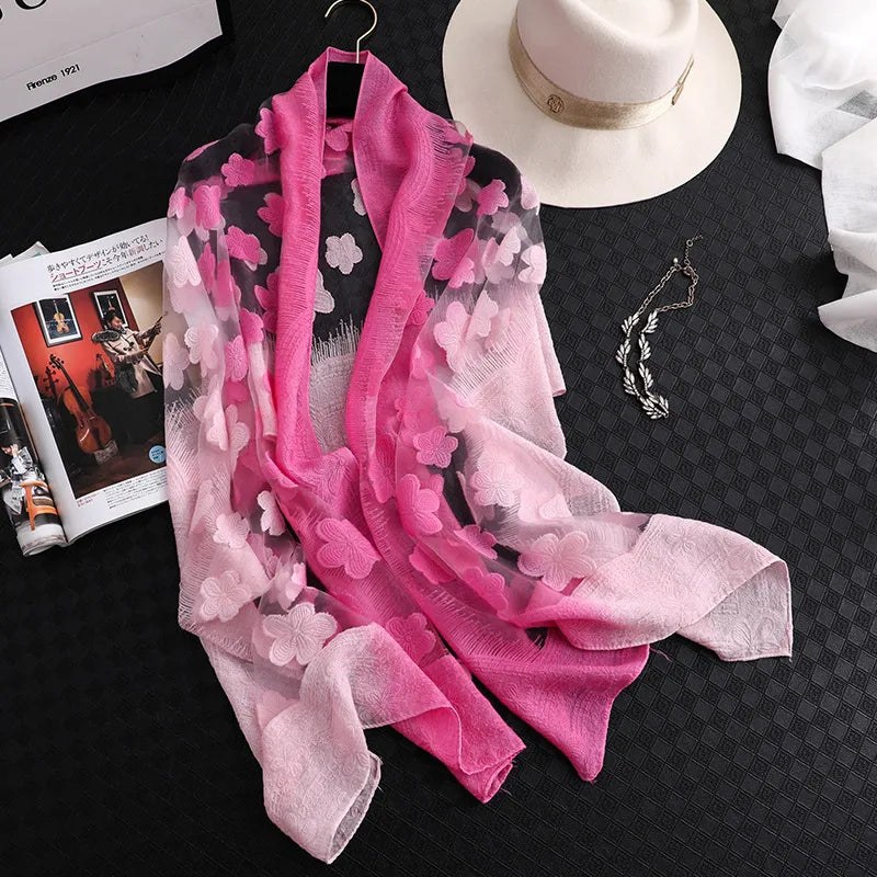 Women's Elegant Flower Polyester Silk Scarf