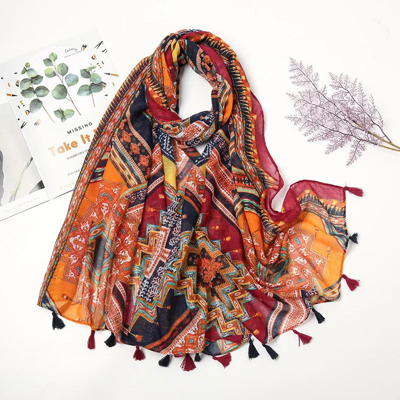 Women's Sweet Color Block Polyester Printing Scarf