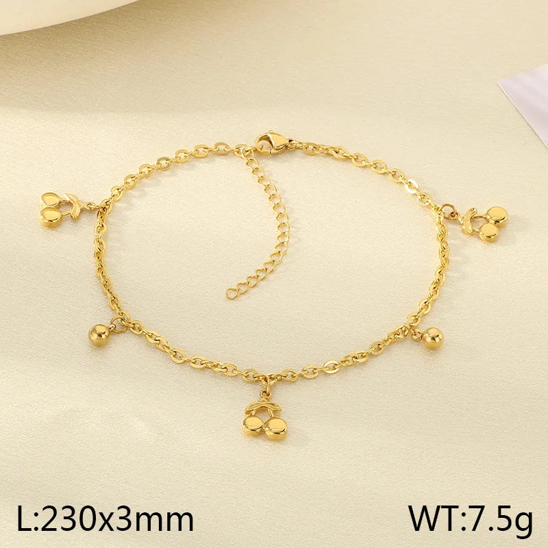 Wholesale Jewelry IG Style Vintage Style Star Moon Cherry 304 Stainless Steel 18K Gold Plated Anklet