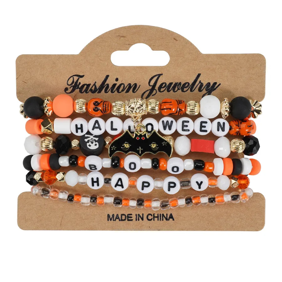 Halloween Party Bracelet Artificial Crystal Soft Clay String Beads Bracelet Pumpkin Ghost Bat Hat Pendant Bracelet Original Design