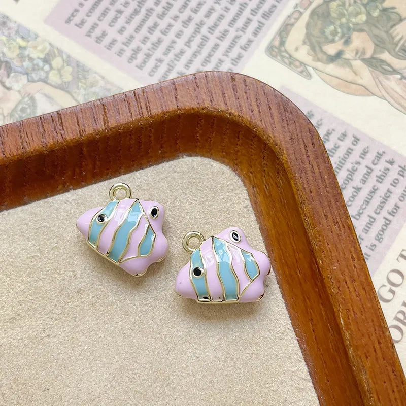 Ocean Tropical Striped Color Block Small Fish Pendant Alloy Enamel DIY Handmade Small Charms Beaded Jewelry