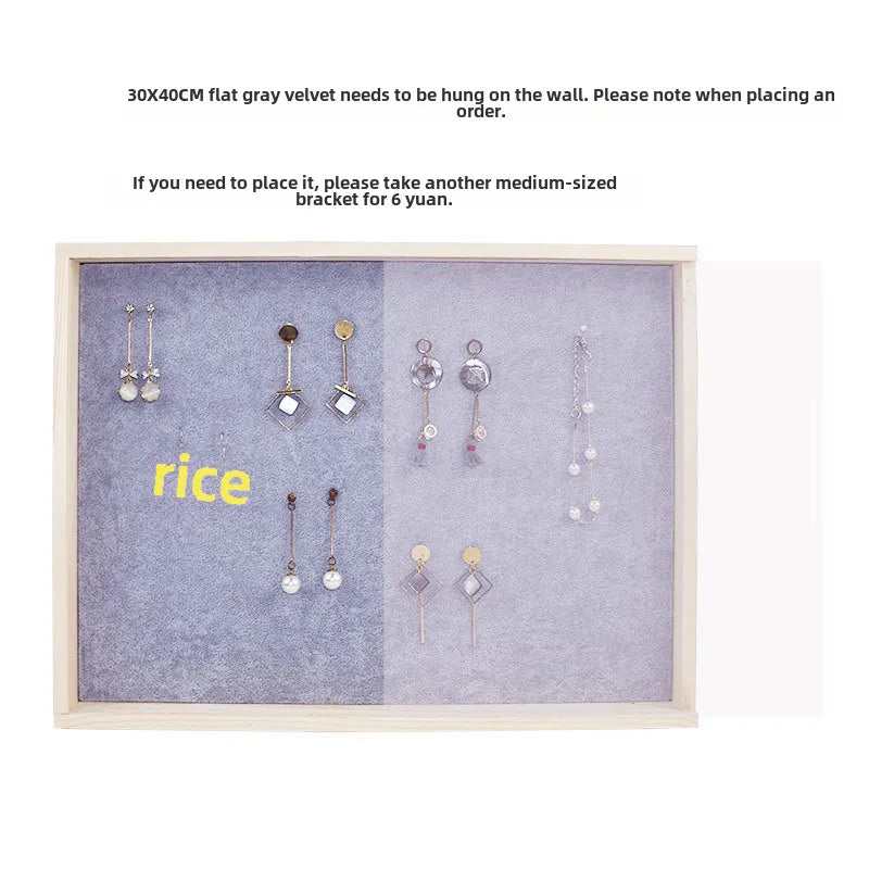 Solid wood dustproof jewelry box wall-mounted household earrings earrings display rack ring storage tray necklace earrings box