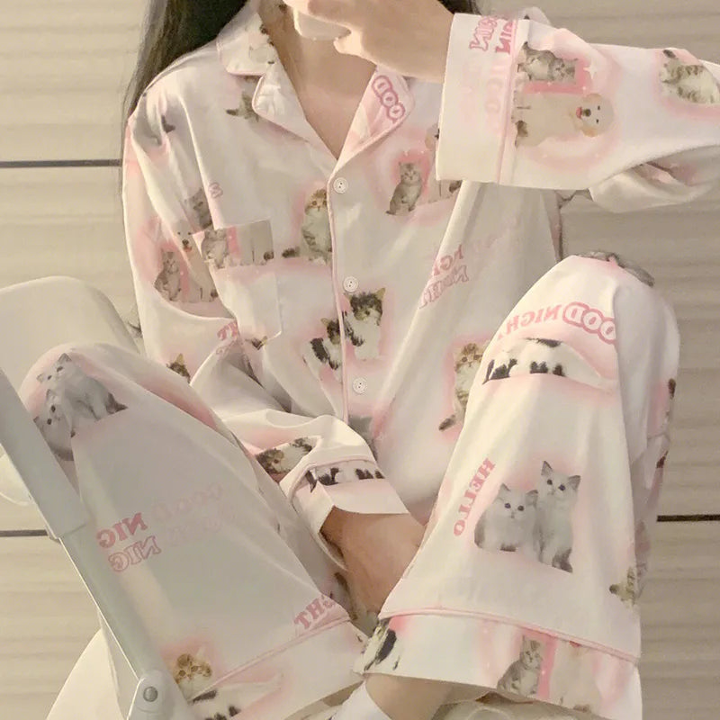 French Anti-Aging Sleepwear Women's Spring Autumn New Simple Polka Dot Long Sleeve Long Pants Ice Silk Home Clothes Fashion Set