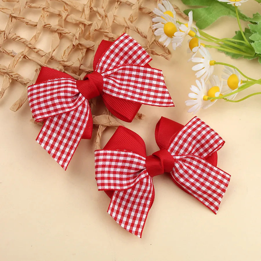 New British Academy Style Ins Pair of Fresh Plaid Bow Hairpin Handmade Hair for Girls