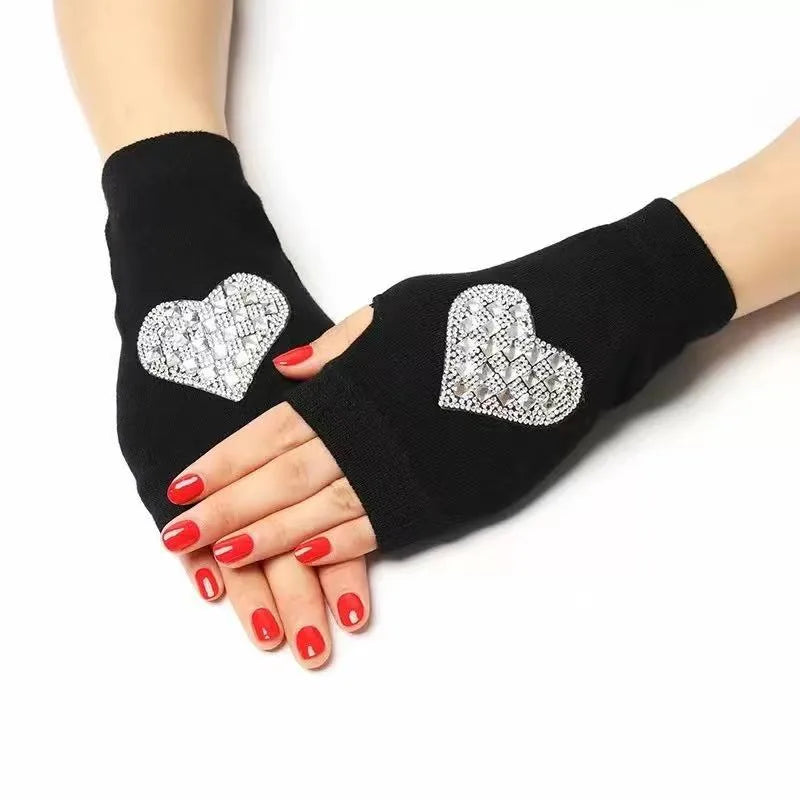 unisex retro bear owl flower knitted fabric gloves 1 pair