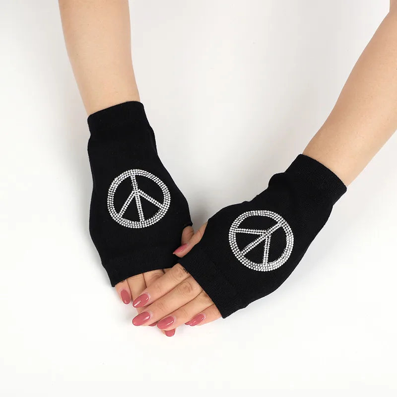unisex retro bear owl flower knitted fabric gloves 1 pair
