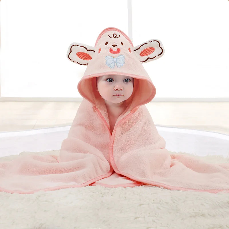 Baby Cartoon Bag Blanket Coral Fleece Absorbent Children's Bath Towel Embroidered Blanket with Hood Cloak Soft Newborn Blanket