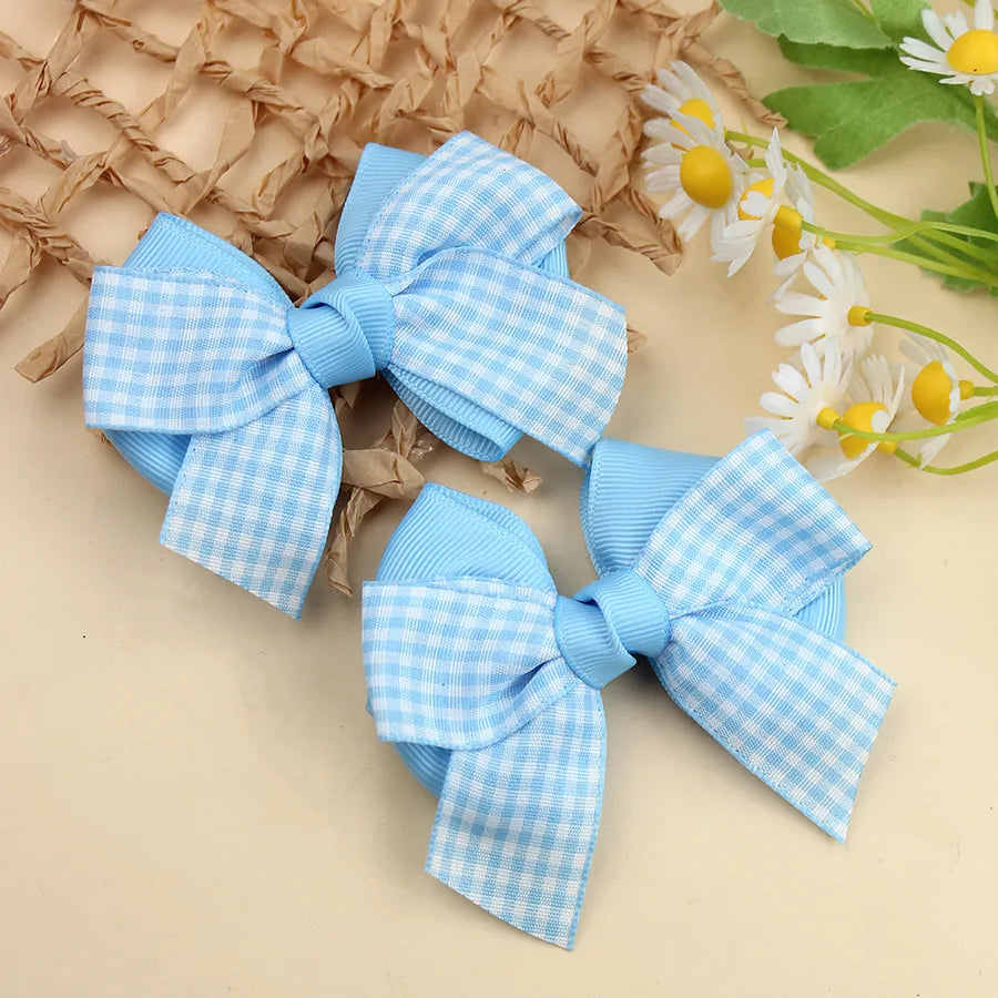 New British Academy Style Ins Pair of Fresh Plaid Bow Hairpin Handmade Hair for Girls