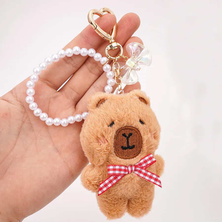 Cute Metal Keychain Pendant Beaded Bookbag Girl's Bag Charm Style Cartoon Design Half Handmade Flower
