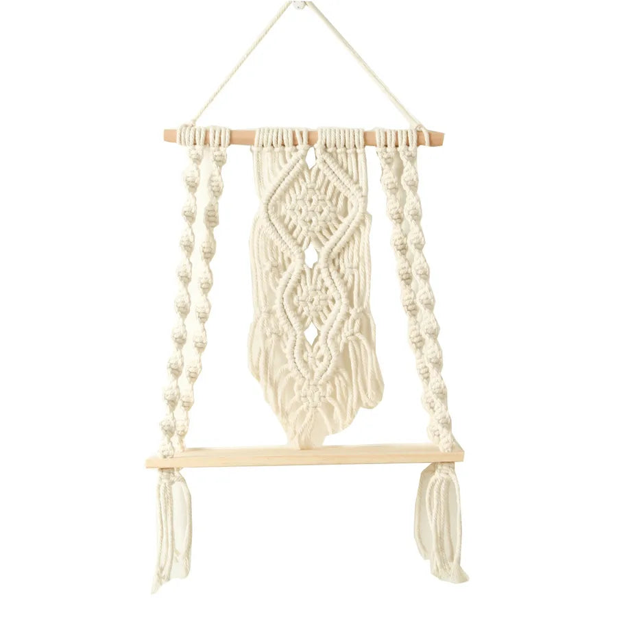 New Hand-woven Tapestry Shelf Cotton Rope Wall Hanging Bohemian Storage Rack Hotel Homestay Children's Room Hanging Decoration