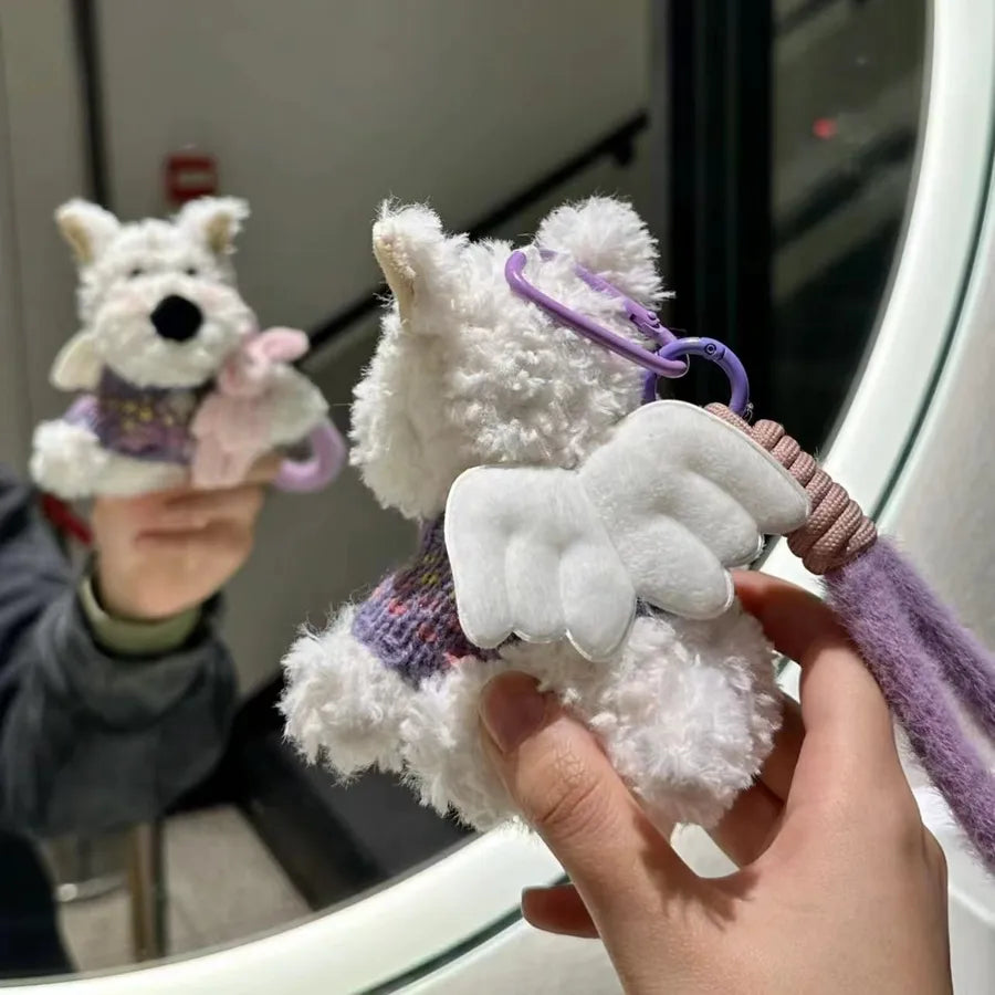 Cute West Highland Bag Pendant Car Ornaments Anti-lost Cartoon Scrub Dog Plush Key Rope Buckle Decoration Wholesale