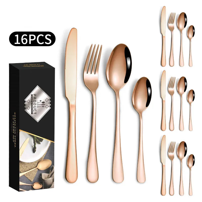 1010 stainless steel tableware 24-piece golden steak knife, fork and spoon gift box Western tableware suit