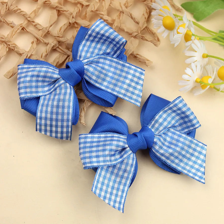 New British Academy Style Ins Pair of Fresh Plaid Bow Hairpin Handmade Hair for Girls