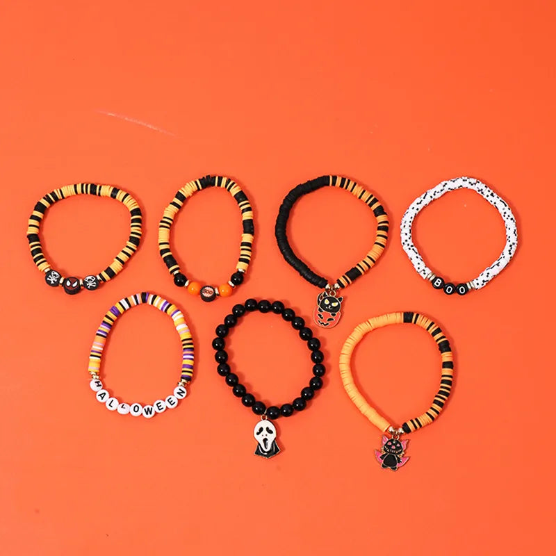 Handmade Bohemian Letter Ghost Halloween Bracelet Acrylic Pumpkin Skull Design Unisex Simple Style Bracelet