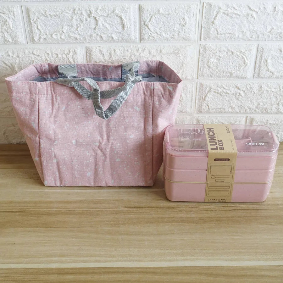 Square three-layer wheat straw fiber plastic lunch box student adult lunch box with tableware can be customized logo