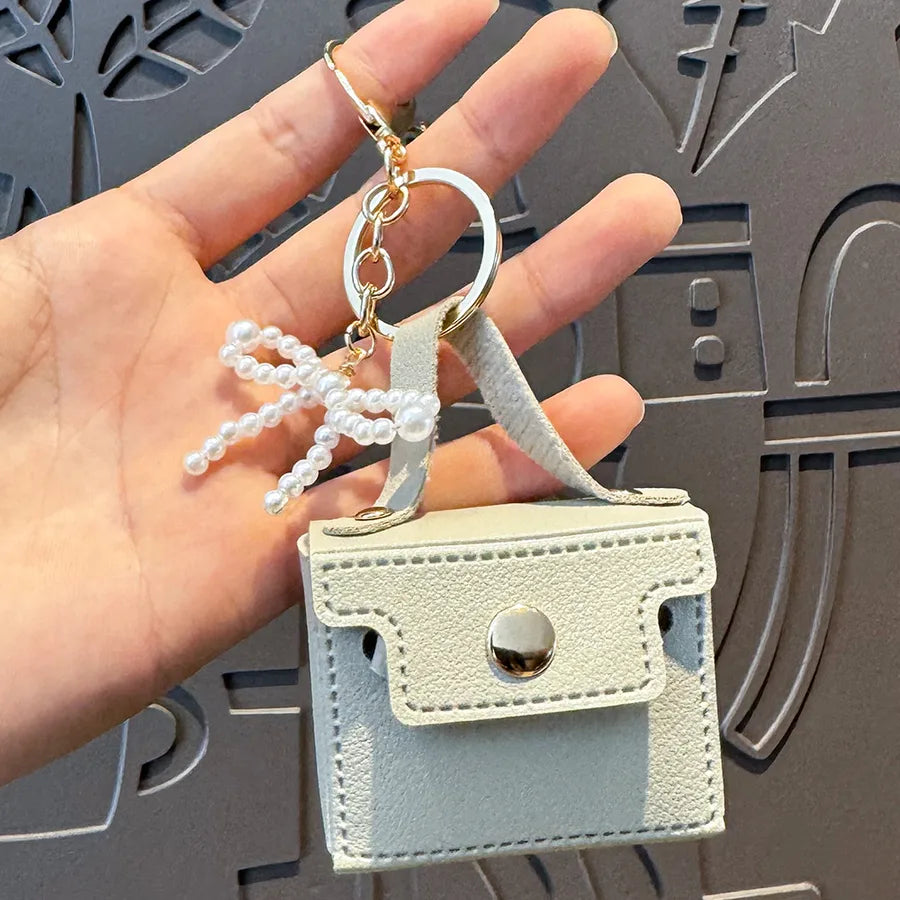 Cute Metal Keychain Pendant Beaded Bookbag Girl's Bag Charm Style Cartoon Design Half Handmade Flower